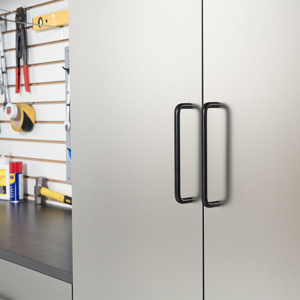 Metallic Gray Garage Cabinet Set with Soft Closing Drawers