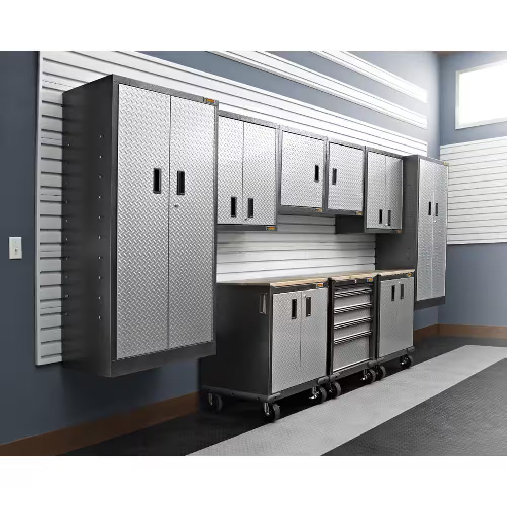 Premier Series Pre-Assembled Steel Freestanding Garage Cabinet in Silver with Casters (30 In. W X 65 In. H X 18 In. D)