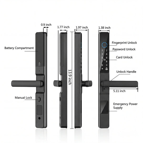 Smart Door Lock Built for Keyless Entry, 6 Access Methods, Fingerprint Recognition, NFC Card Support