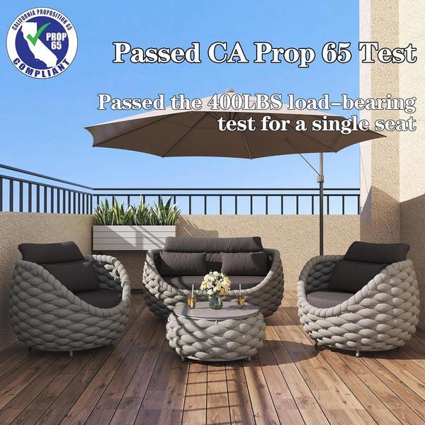 Aluminum Patio Furniture Set Designed for All-Season Use, 6-Piece L-Shape, Weather-Resistant Frame, Woven Rope