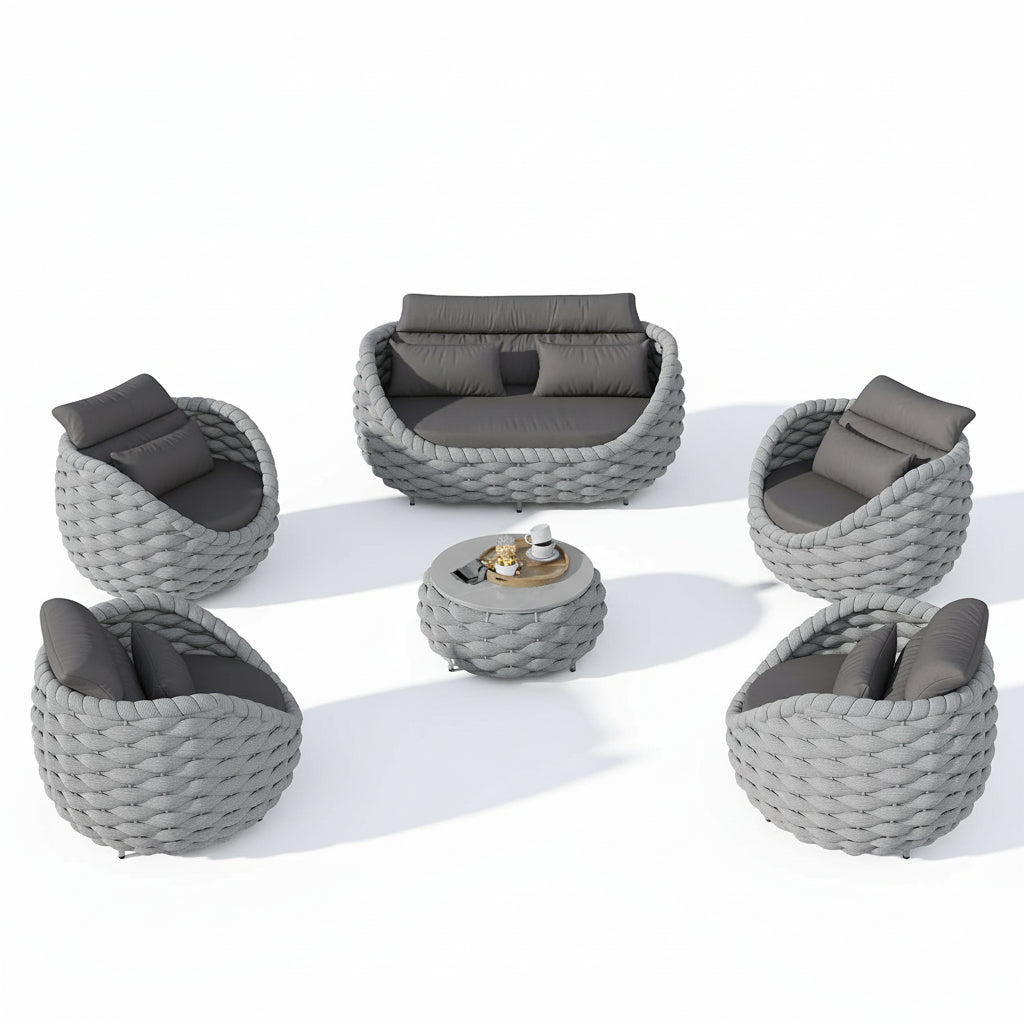 6-Piece Aluminum Patio Furniture Set,Polyester Light Grey W/Table