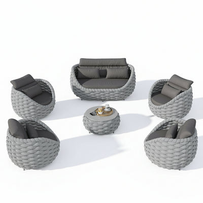 Aluminum Patio Furniture Set Designed for All-Season Use, 6-Piece L-Shape, Weather-Resistant Frame, Woven Rope