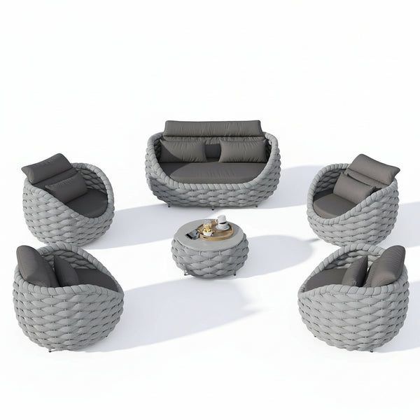 6-Piece Aluminum Patio Furniture Set,Polyester Light Grey W/Table