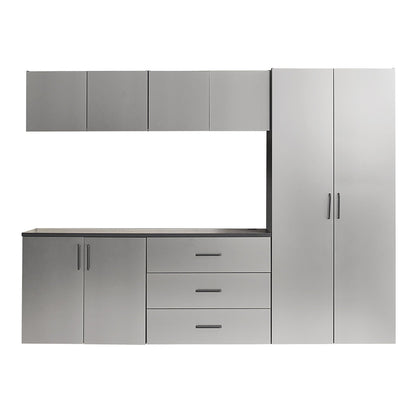 Metallic Gray Garage Cabinet Set with Soft Closing Drawers