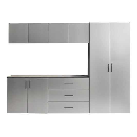 Metallic Gray Garage Cabinet Set with Soft Closing Drawers