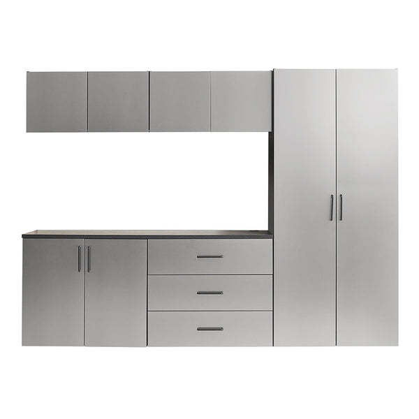 Metallic Gray Garage Cabinet Set with Soft Closing Drawers