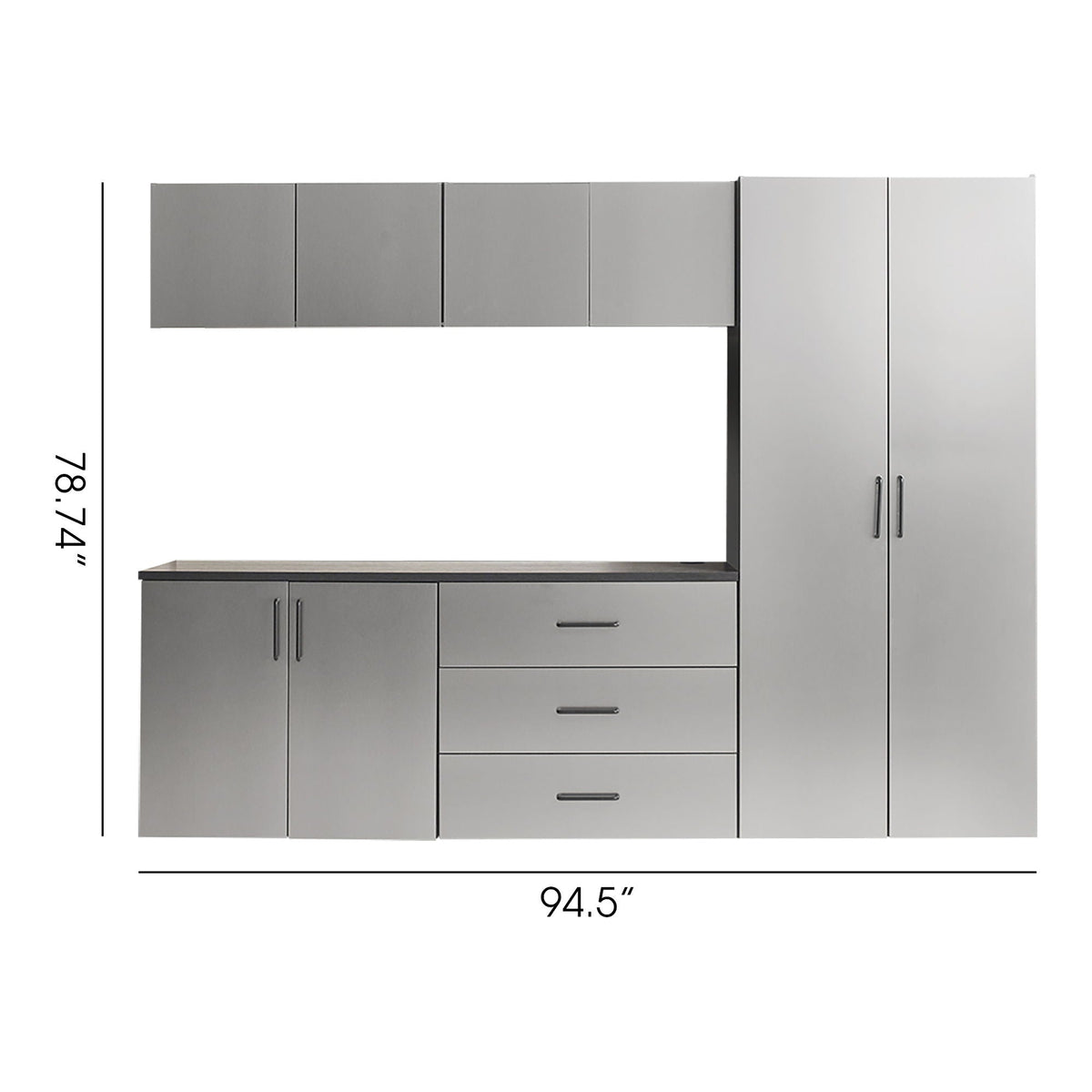 Metallic Gray Garage Cabinet Set with Soft Closing Drawers