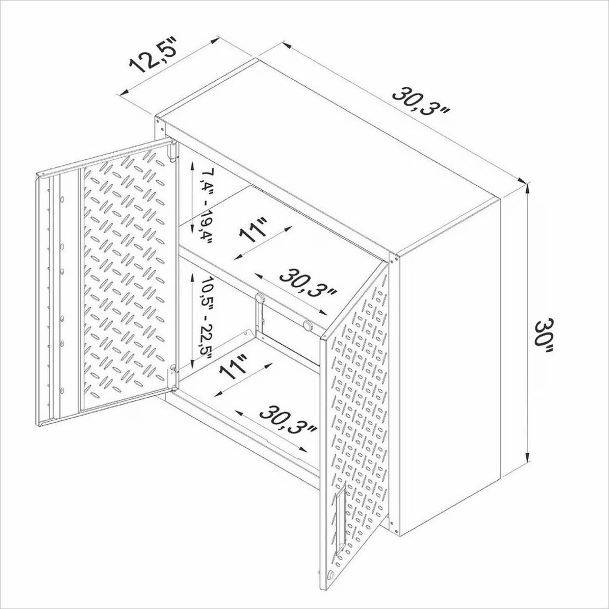 Fortress 30" Floating Textured Metal Garage Cabinet with Adjustable Shelves in Grey - Set of 2