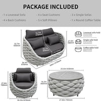 Aluminum Patio Furniture Set Designed for All-Season Use, 6-Piece L-Shape, Weather-Resistant Frame, Woven Rope