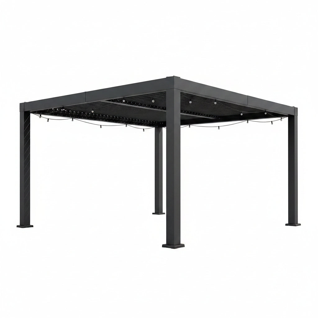 Louvered Pergola, Outdoor Pergola with Adjustable Louvered Roof, Reinforced Aluminum Frame, Integrated Drainage System, Hardtop Gazebo for Patio