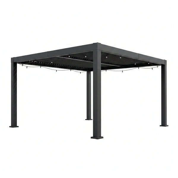 Louvered Pergola, Outdoor Pergola with Adjustable Louvered Roof, Reinforced Aluminum Frame, Integrated Drainage System, Hardtop Gazebo for Patio